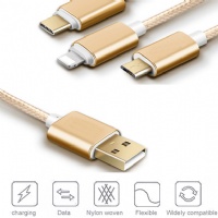 Nylon Braided 3 in 1  multiple USB charging cable for APPLE+Micro+Type C